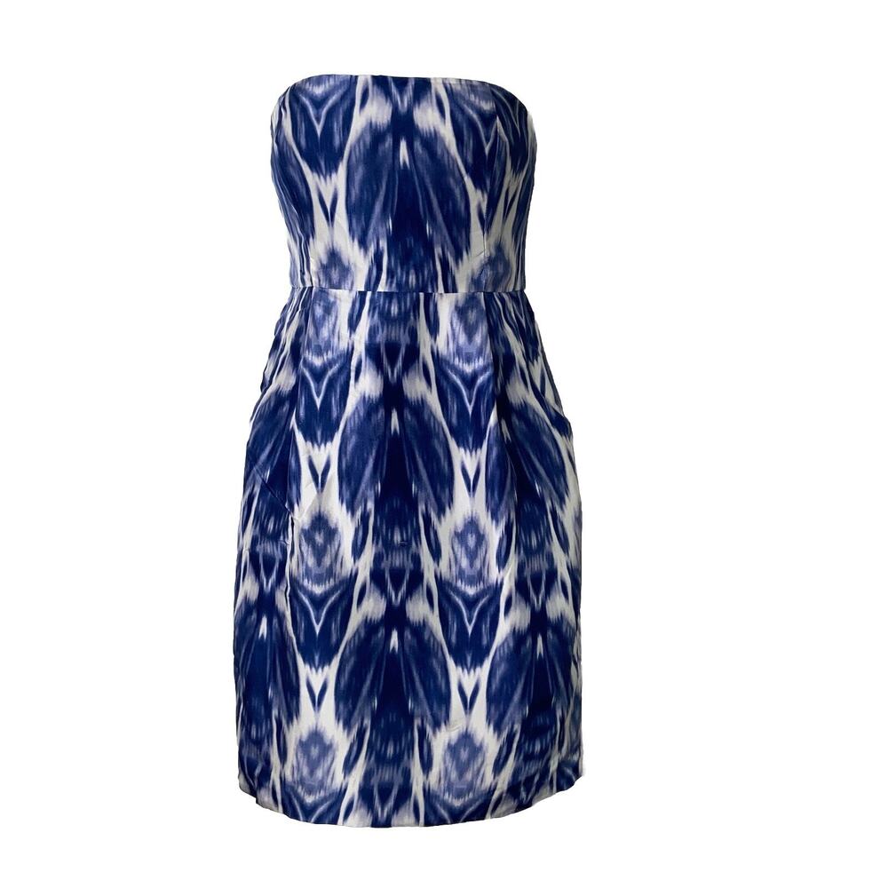 J Crew Strapless Dress Women Size 2 Silk Tie Dye IKAT Pockets *